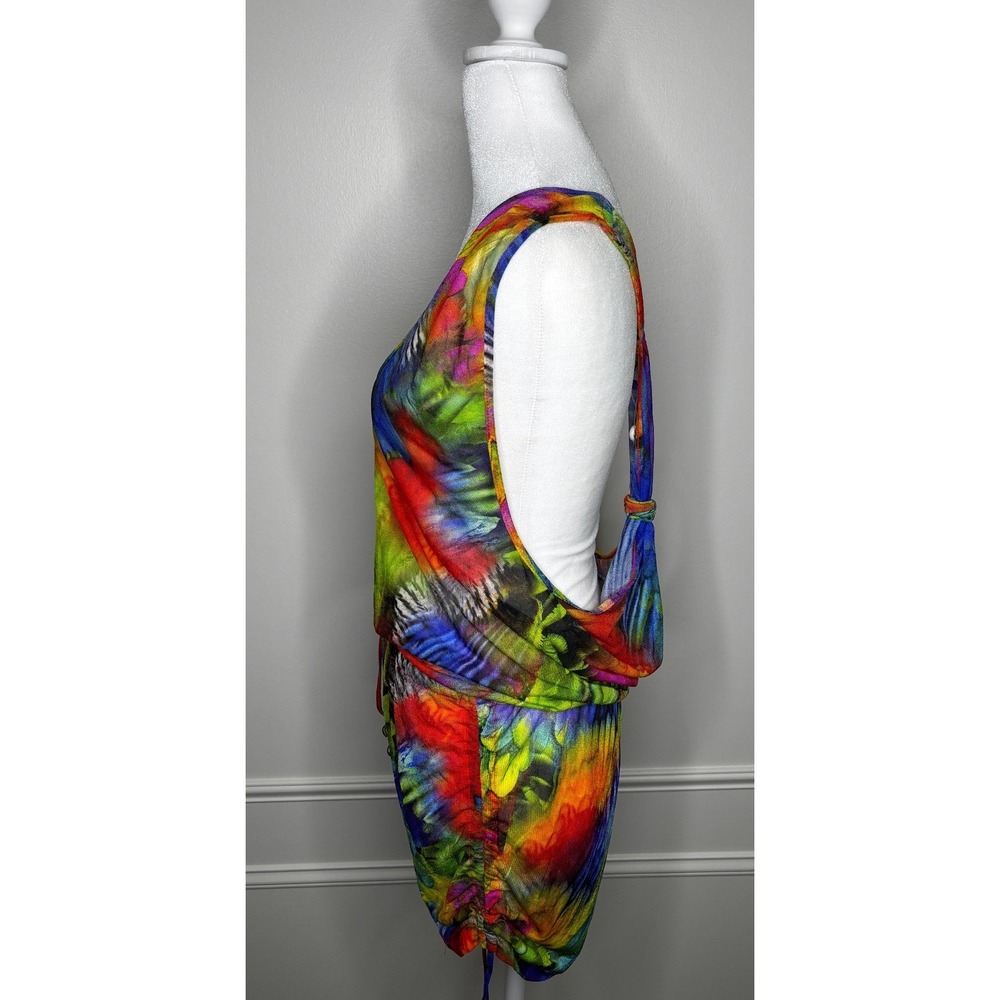 Luli Fama Womens Multicolor Tropical Print Open Back Mini Dress Swim Cover Up XS - Picture 2 of 8
